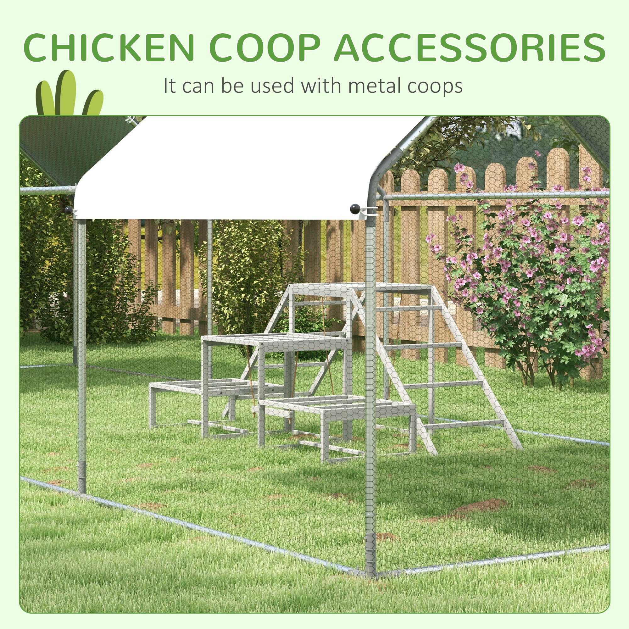 PawHut Chicken Perch for Coop with Swing Set, Chicken Toys, Chicken Coop Accessories for Poultry Run with Wood Stand, Ladder, Platforms, for 10-15 Chickens, Gray