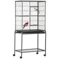 Load image into Gallery viewer, 30" Rolling Metal Bird Cage Feeder with Detachable Rolling Stand, Storage Shelf, Wood Perch & Food Container