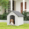 Charger l'image dans la visionneuse de la galerie, Large Plastic Dog House Outdoor Indoor, Water Resistant Puppy Shelter with Base Support, Air Vents, Elevated Floor, for Medium Large Pets, 34.6" L x 31.1" W x 35" H
