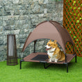 Load image into Gallery viewer, PawHut Elevated Dog Bed with Removable Canopy, Outdoor Dog Cot with UV Protection Canopy Shade, 36 inch Large Pet Bed for Camping, Coffee