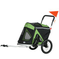 Load image into Gallery viewer, Dog Bike Trailer Dog Stroller 2 in 1 Foldable with Aluminium Frame, Quick-Release Wheels, Safety Leash, Anti-Slip Mat, Hitch Coupler, Reflectors, Flag, for Medium Dogs - Green