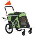 Load image into Gallery viewer, Dog Bike Trailer Dog Stroller 2 in 1 Foldable with Aluminium Frame, Quick-Release Wheels, Safety Leash, Anti-Slip Mat, Hitch Coupler, Reflectors, Flag, for Medium Dogs - Green