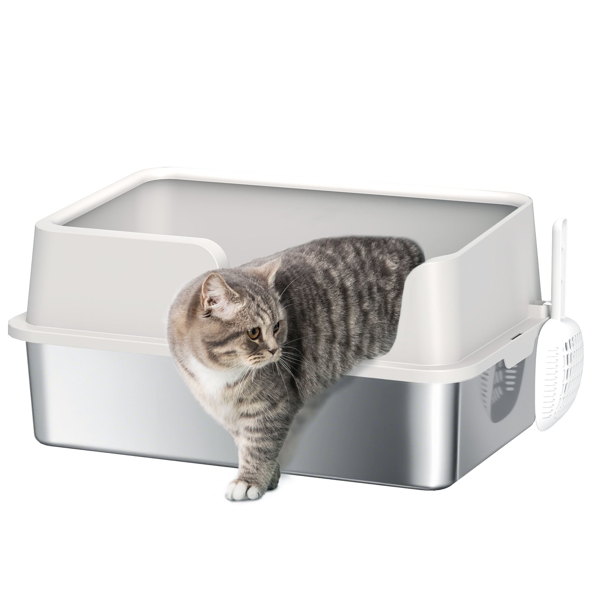 PawHut Extra Large Stainless Steel Cat Litter Box No Spills Easy Clean
