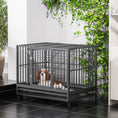 Load image into Gallery viewer, PawHut 43" Heavy Duty Dog Crate Metal Cage Kennel with Lockable Wheels, Double Door and Removable Tray, Gray