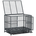 Load image into Gallery viewer, PawHut 43" Heavy Duty Dog Crate Metal Cage Kennel with Lockable Wheels, Double Door and Removable Tray, Gray