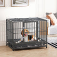 Load image into Gallery viewer, PawHut 43" Heavy Duty Dog Crate Metal Cage Kennel with Lockable Wheels, Double Door and Removable Tray, Gray