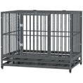 Load image into Gallery viewer, PawHut 43" Heavy Duty Dog Crate Metal Cage Kennel with Lockable Wheels, Double Door and Removable Tray, Gray