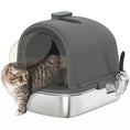 Charger l'image dans la visionneuse de la galerie, Stainless Steel Litter Box with Lid, Enclosed Cat Litter Box with Scoop, Deodorizer Bag, Handle, Odour Control, Non-Sticky and Easy to Clean, Dark Grey