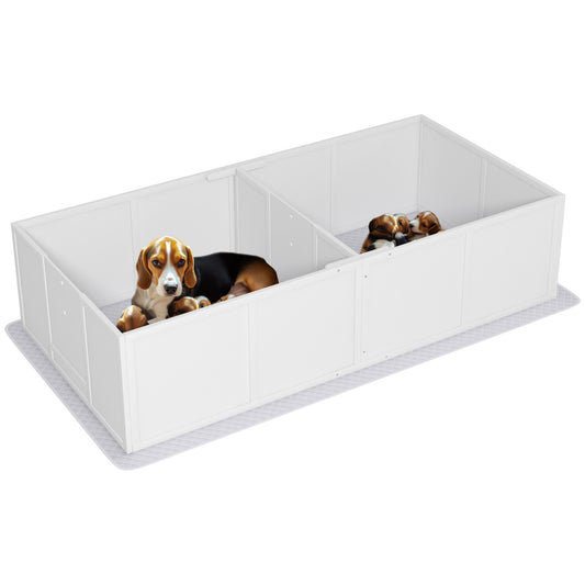 PawHut Whelping Box for Dogs and Puppies, Dog Whelping Box with Washable Waterproof Pee Pad & Adjustable Door for Medium and Small Dogs, White, 77" x 38" x 19"