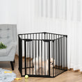 Load image into Gallery viewer, Pet Safety Gate, 5 Panels Playpen Fireplace, Metal Fence, Stair Barrier, Room Divider w/ Walk-Through Door - Black