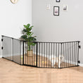 Load image into Gallery viewer, Pet Safety Gate, 5 Panels Playpen Fireplace, Metal Fence, Stair Barrier, Room Divider w/ Walk-Through Door - Black