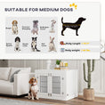 Load image into Gallery viewer, 31.5in Dog Crate Furniture with 360° Rotatable Removable Dog Bowls, Dog Kennel Side End Table with Two Doors, for Medium Dogs, 31.5" x 24" x 25", White