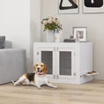 Load image into Gallery viewer, 31.5in Dog Crate Furniture with 360° Rotatable Removable Dog Bowls, Dog Kennel Side End Table with Two Doors, for Medium Dogs, 31.5" x 24" x 25", White