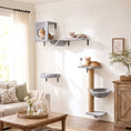 Load image into Gallery viewer, 3-In-1 Cat Wall Shelves, Wooden Cat Climbing Furniture with Condo, Bed, Hammock, Scratching Post and Spring Ball, Space-Saving Wall Mounted Kitty Shelves for Indoor Kittens, Gray