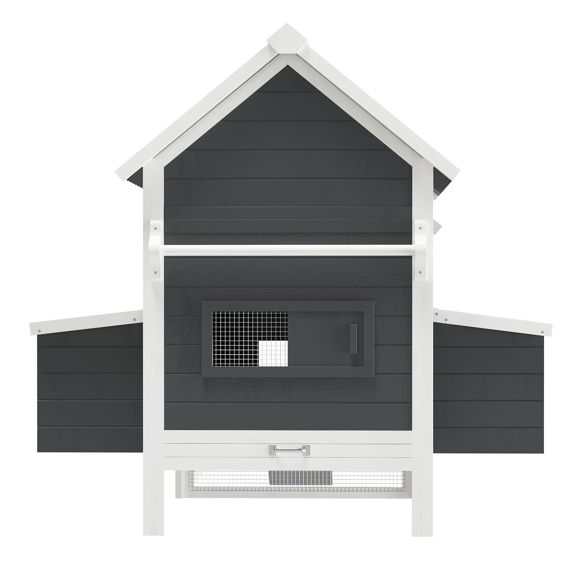 PawHut 162" Large Chicken Coop Wooden for 6-8 Chickens with Handles, Outdoor Chicken Cage Hen House with 2 Nesting Boxes, Water-resistant Roof, Removable Tray, Ramp, Storm Gray