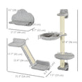 Load image into Gallery viewer, 3Pcs Cat Wall Shelf with Scratching Post, Cat Wall Shelves for Relaxing, Climbing, Cat Wall With Soft Ladder, Scratching Board, Hammock, Grey