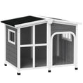Charger l'image dans la visionneuse de la galerie, Wooden Dog House Outdoor with Removable Bottom, Cabin Style Raised Pet Kennel, with Openable Asphalt Roof, Door Curtain, Side Windows for Large Sized Dog, Dark Grey