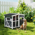 Charger l'image dans la visionneuse de la galerie, Wooden Dog House Outdoor with Removable Bottom, Cabin Style Raised Pet Kennel, with Openable Asphalt Roof, Door Curtain, Side Windows for Large Sized Dog, Dark Grey