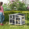 Charger l'image dans la visionneuse de la galerie, Wooden Dog House Outdoor with Removable Bottom, Cabin Style Raised Pet Kennel, with Openable Asphalt Roof, Door Curtain, Side Windows for Large Sized Dog, Dark Grey