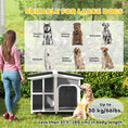 Charger l'image dans la visionneuse de la galerie, Wooden Dog House Outdoor with Removable Bottom, Cabin Style Raised Pet Kennel, with Openable Asphalt Roof, Door Curtain, Side Windows for Large Sized Dog, Dark Grey