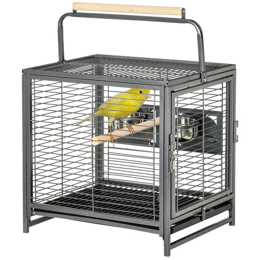 Bird Cage Budgie Cage for Budgie, Lovebirds, Green Cheek Canary, Parakeet, Cockatiel, Travel Breeding Cage w/ Wooden Perch Handle, 48 x 38 x 65 cm