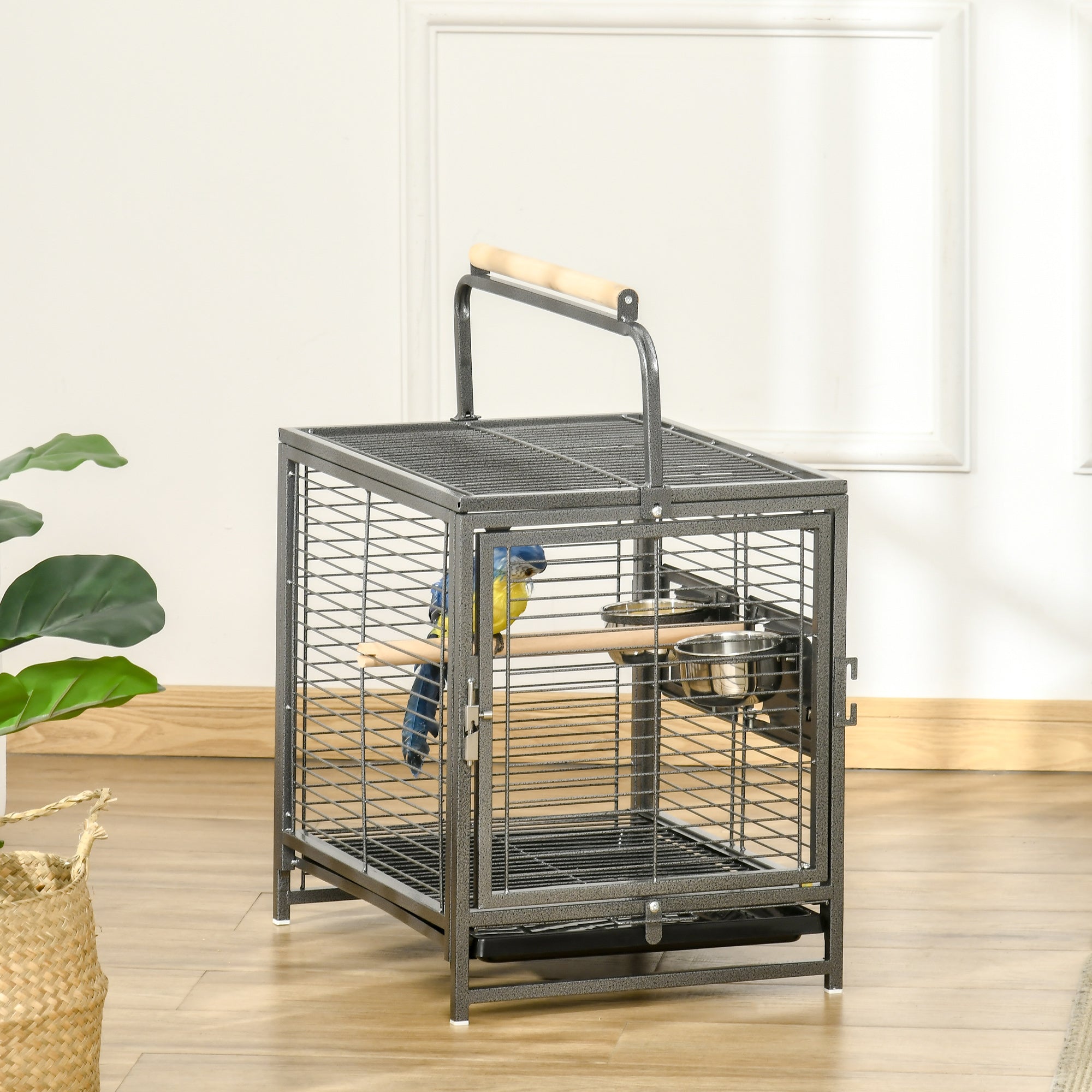 Bird Cage Budgie Cage for Budgie, Lovebirds, Green Cheek Canary, Parakeet, Cockatiel, Travel Breeding Cage w/ Wooden Perch Handle, 48 x 38 x 65 cm