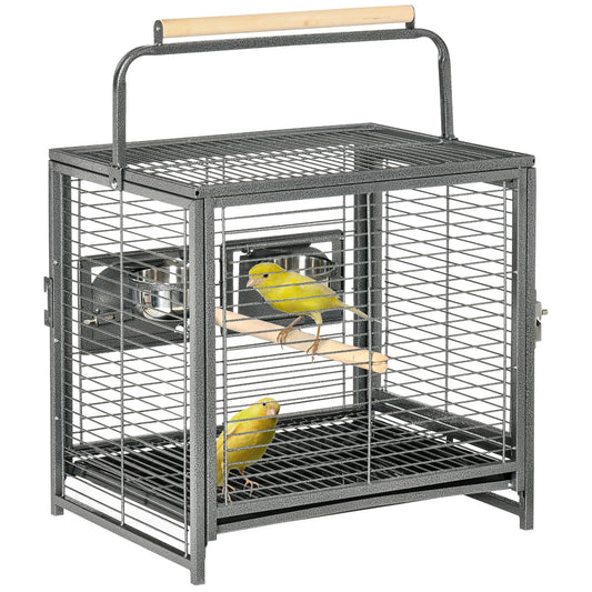 Bird Travel Carrier Cage for Parrots Conures African Grey Cockatiel Parakeets with Stand Perch, Stainless Steel Bowls, Pull Out Tray, Black