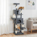 Load image into Gallery viewer, Cat Tree, 202cm Large Cat Tower for Indoor Kittens with 6 Scratching Posts, 2 Condos, 2 Perches, 2 Hammocks, Pompoms, Multi-Level Plush Kitty Activity Centre for Rest and Play, Dark Grey