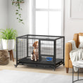 Load image into Gallery viewer, 43" Heavy Duty Dog Crate with Bowl Holder, Dog Cage on Wheels with Removable Tray, Openable Top, Detachable Door, Indoor Outdoor Use, for Large and Extra Large Dogs - Black