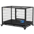 Load image into Gallery viewer, 43" Heavy Duty Dog Crate with Bowl Holder, Dog Cage on Wheels with Removable Tray, Openable Top, Detachable Door, Indoor Outdoor Use, for Large and Extra Large Dogs - Black