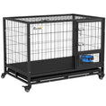 Load image into Gallery viewer, 43" Heavy Duty Dog Crate with Bowl Holder, Dog Cage on Wheels with Removable Tray, Openable Top, Detachable Door, Indoor Outdoor Use, for Large and Extra Large Dogs - Black
