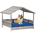 Load image into Gallery viewer, Elevated Rattan Dog House Outdoor with Canopy, Wicker Dog Bed with Water-Resistant Cushion, for Small and Medium Dogs Dark Blue