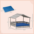 Load image into Gallery viewer, PawHut Wicker Dog House Outdoor with Canopy, Rattan Dog Bed with Water-resistant Cushion, Raised Dog Bed for Small, Medium Dogs up to 66 lbs, 19.75" in Length, Gradient Gray Wicker, Dark Blue Cushion