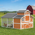 Load image into Gallery viewer, 79"L Chicken Coop for 6 Chickens, Outdoor Wooden Hen House Poultry Cage with Run, 2 Nesting Boxes, Slide-Out Tray, Waterproof Asphalt Roof, Sliding Rod Door and Roosting Bar, Orange