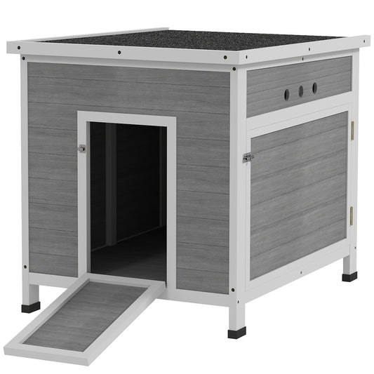 PawHut Duck Coop, Wooden Rabbit Hutch with Openable Roof, Removable Floor, Double Doors, Ramp, Weatherproof Pet House, Small Animal Outdoor Shelter for 2-4 Chickens, Geese, 25" x 32" x 30"