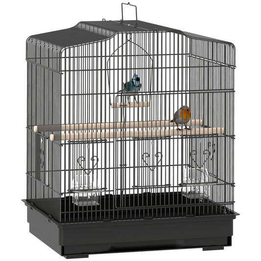 Bird Cage with Perches, Food Bowls, Swing, Parrot Cage for Budgie, Parakeet, Small Bird, 46.5 x 36 x 59cm, Black