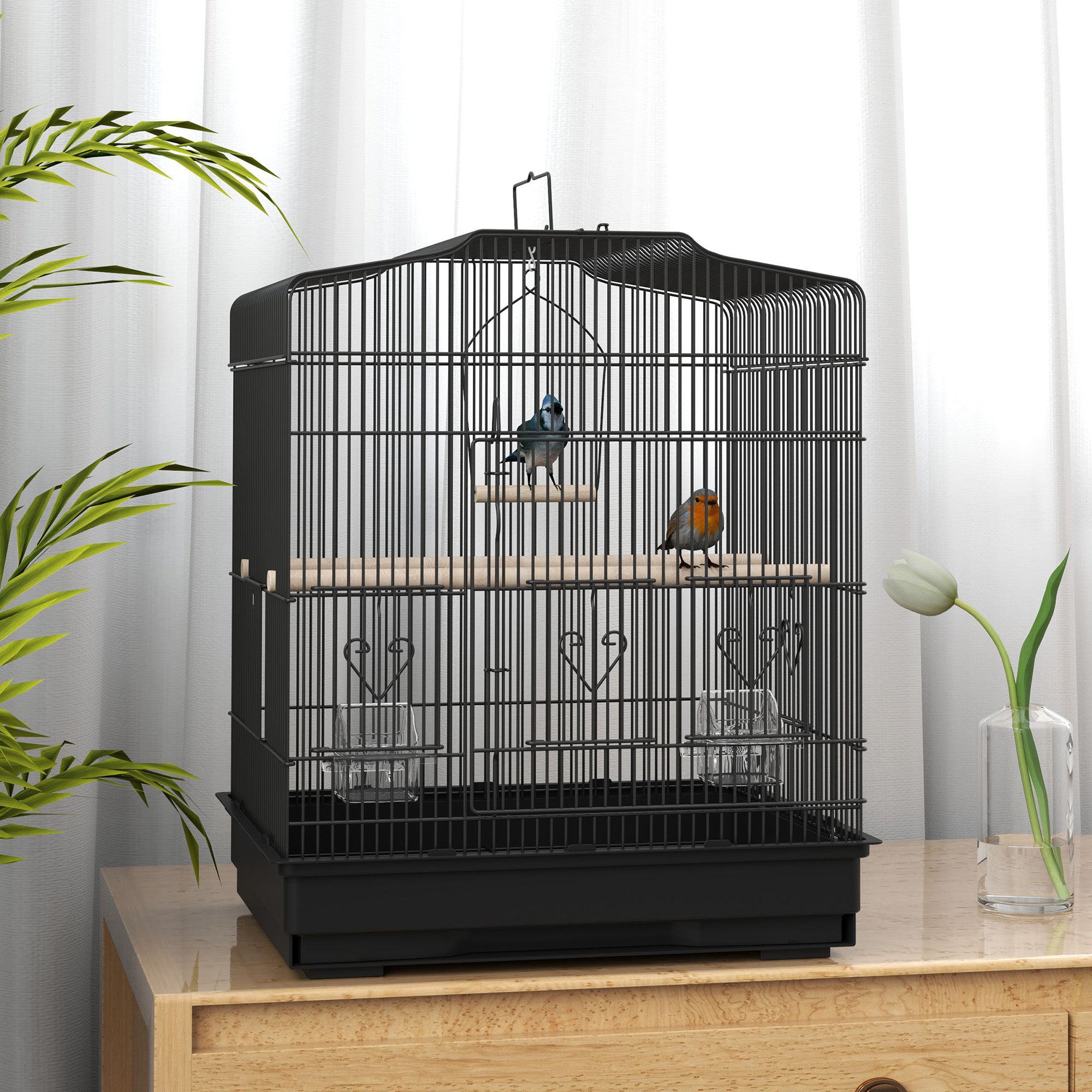 23" Bird Cage for Finches, Canaries Budgies, Parrot Cage with Accessories Handle, Black
