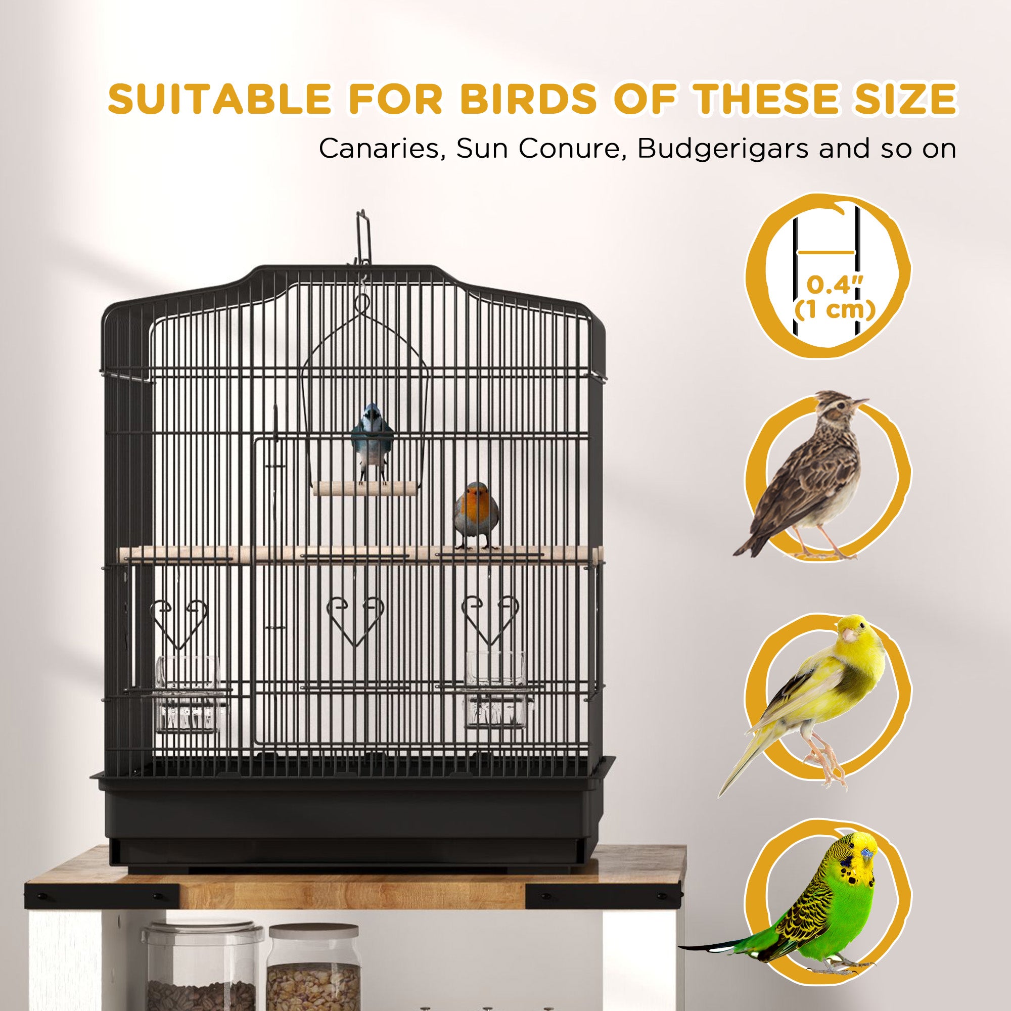 23" Bird Cage for Finches, Canaries Budgies, Parrot Cage with Accessories Handle, Black