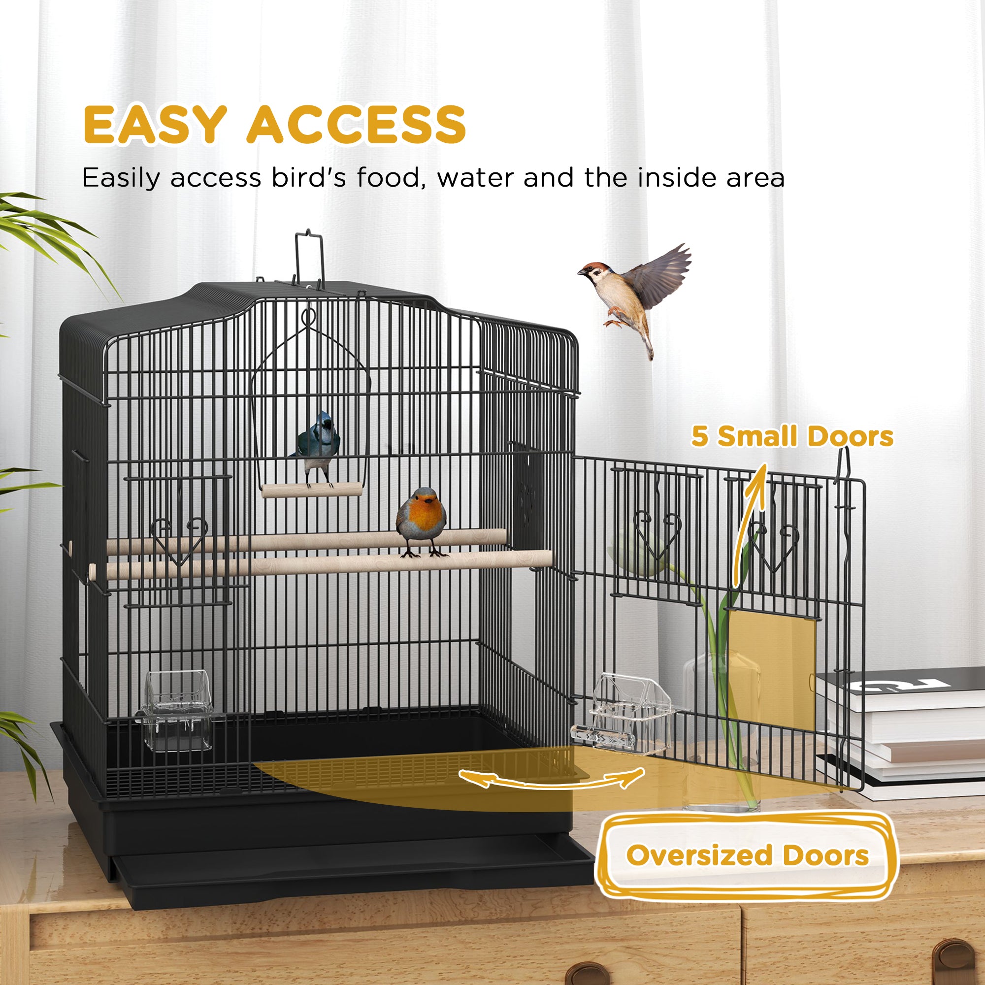23" Bird Cage for Finches, Canaries Budgies, Parrot Cage with Accessories Handle, Black