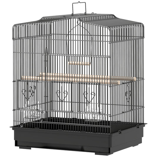 Bird Cage with Perches, Food Bowls, Swing, Parrot Cage for Budgie, Parakeet, Small Bird, 46.5 x 36 x 59cm, Black