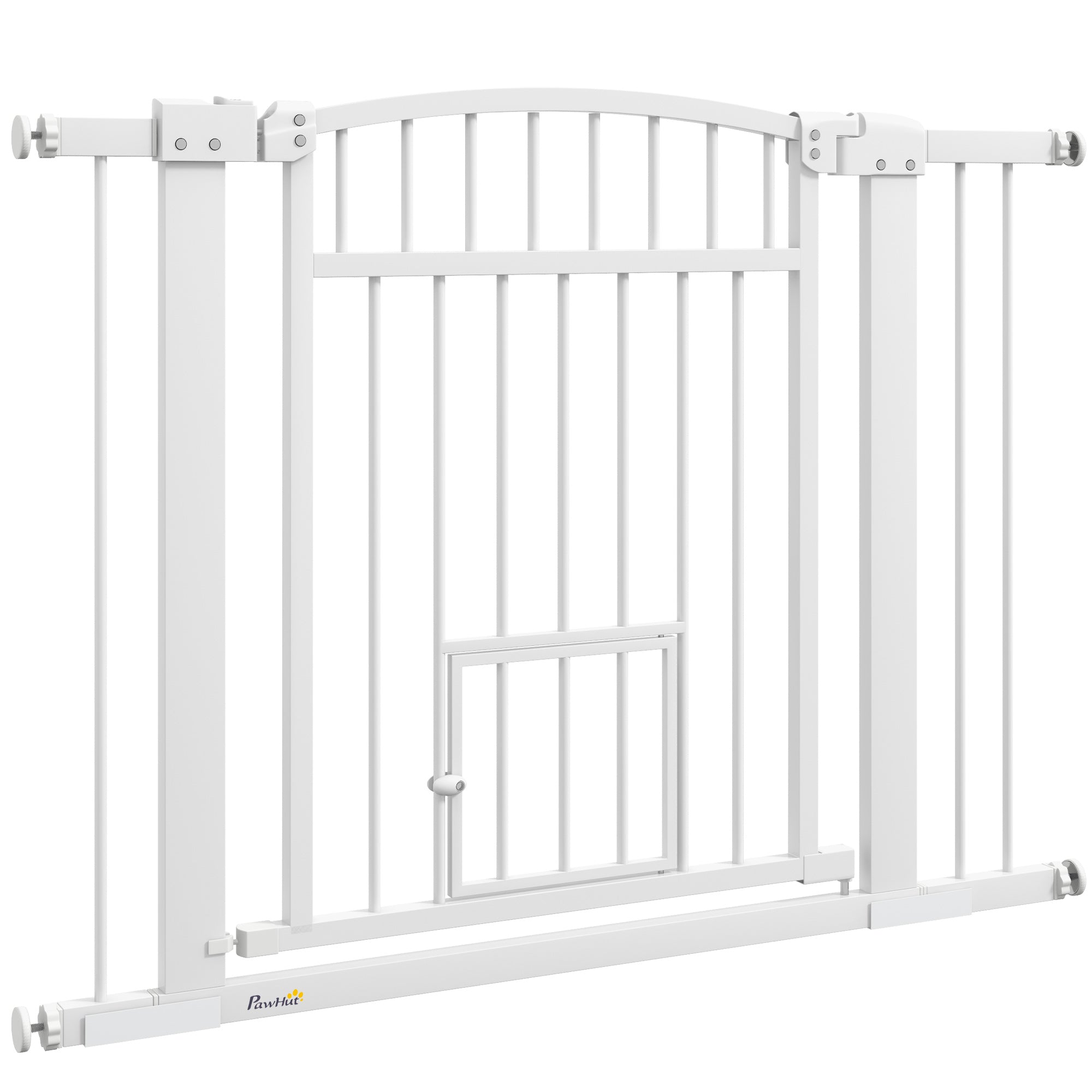 PawHut Pet Gate Indoor with Cat Door, 30"-41" Dog Gate, Extra Wide Walk Through Puppy Gate, 3-Inch and 5.5-Inch Extension Kits, Pressure or Hardware Mounted for Stairway, Doorway, Hallway, 30" High
