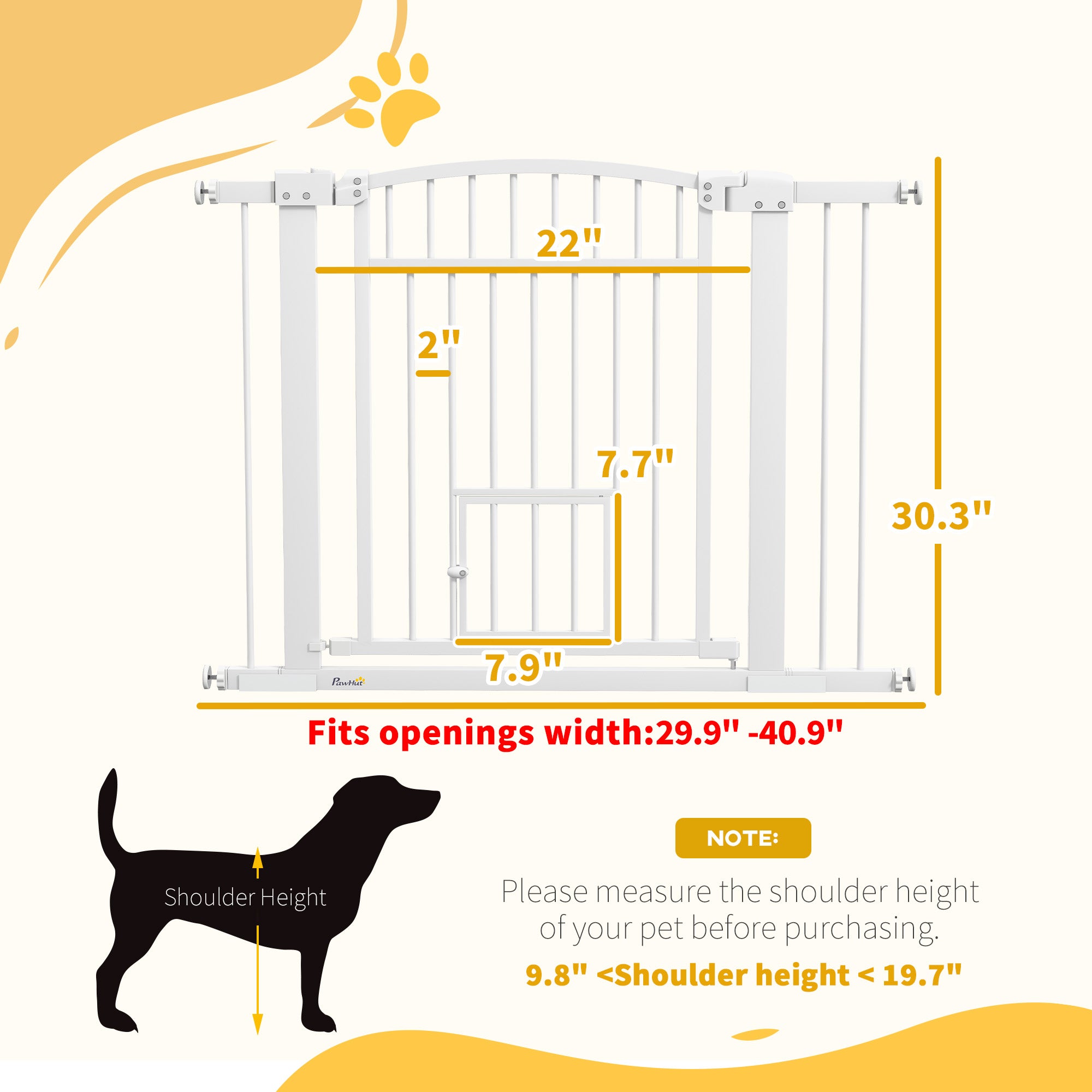 PawHut Pet Gate Indoor with Cat Door, 30"-41" Dog Gate, Extra Wide Walk Through Puppy Gate, 3-Inch and 5.5-Inch Extension Kits, Pressure or Hardware Mounted for Stairway, Doorway, Hallway, 30" High
