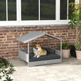 Load image into Gallery viewer, PawHut Wicker Dog House Outdoor with Canopy, Rattan Dog Bed with Water-resistant Cushion, Raised Dog Bed for Small, Medium Dogs up to 66 lbs, 19.75" in Length, Silver Wicker, Gray Cushion