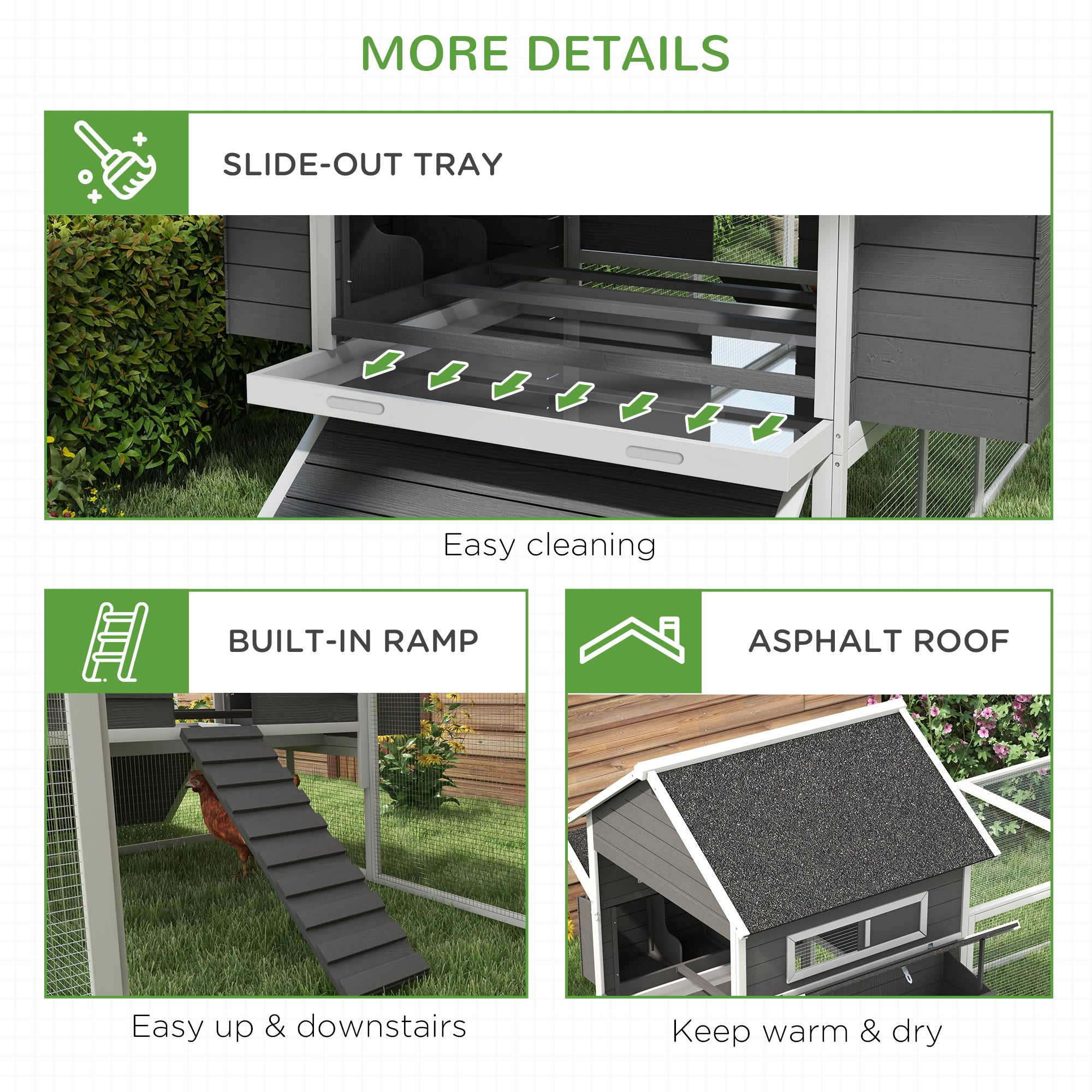 PawHut 137" Chicken Coop for 8-10 Chickens, Large Chicken House, Wooden Poultry Hen Cage with Nesting Box and Run for Backyard, Gray