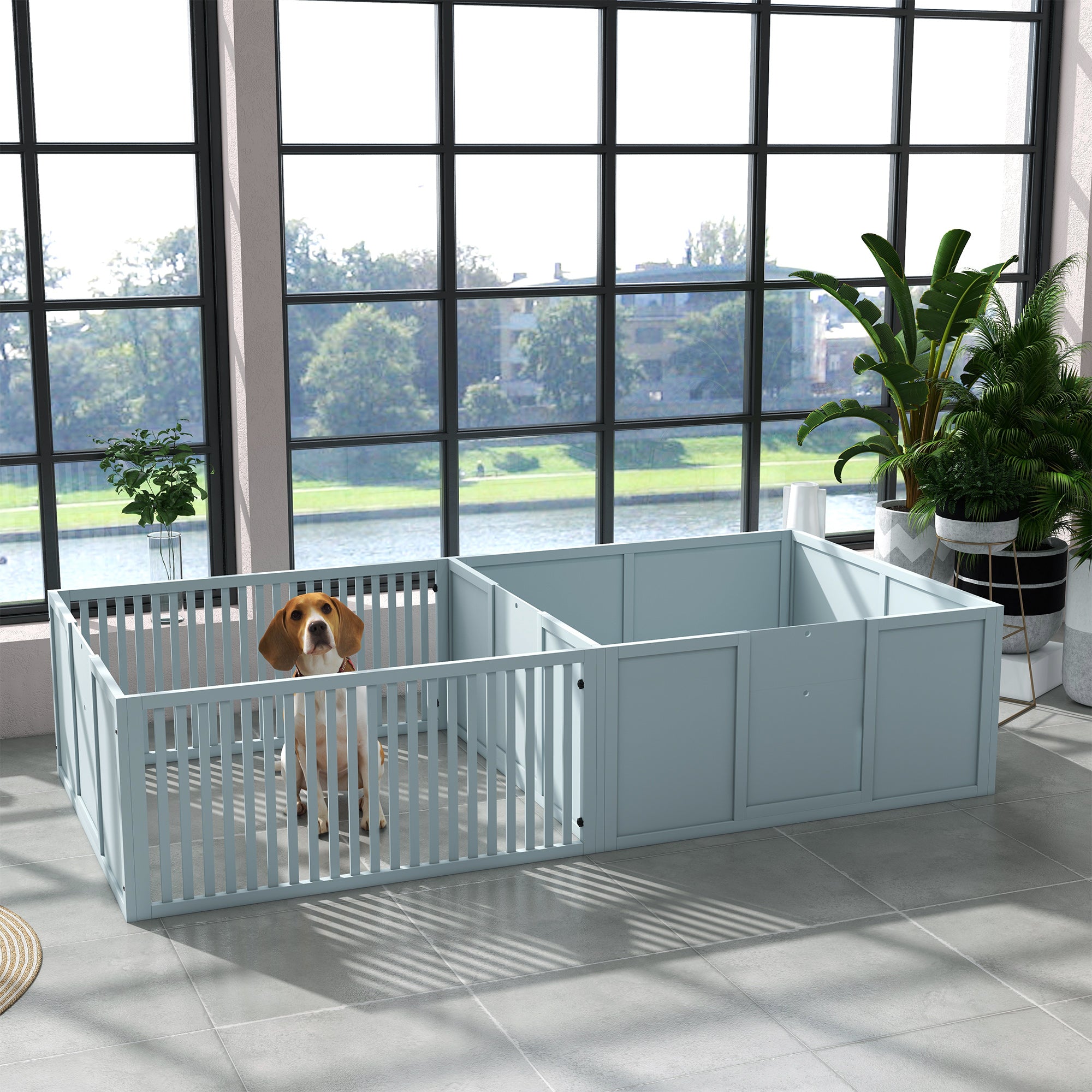 PawHut Whelping Box for Dogs Built for Mother's Comfort, Dog Whelping Pen with Removable Doors, Puppy Playpen for Indoors, Newborn Puppy Supplies & Essentials, 81" x 39" x 20", Gray