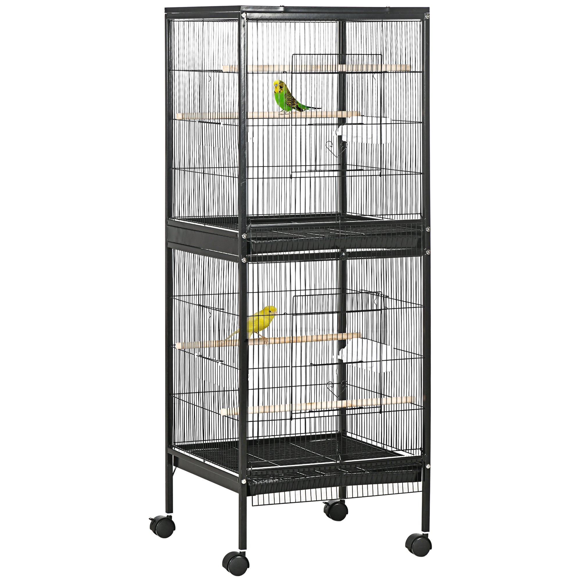 PawHut Large Bird Cage with 1.7 ft. Width for Wingspan, Bird Aviary Indoor with Multi - Door Design, Fit for a Canary, Finch, Conure, 55" , Black