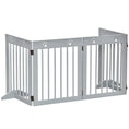 Load image into Gallery viewer, Freestanding Pet Gate 4 Panel Wooden Dog Barrier Folding Safety Fence with Support Feet up to 204cm Long 61cm Tall for Doorway Stairs Light Grey