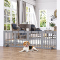 Load image into Gallery viewer, Freestanding Pet Gate 4 Panel Wooden Dog Barrier Folding Safety Fence with Support Feet up to 204cm Long 61cm Tall for Doorway Stairs Light Grey