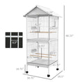 Load image into Gallery viewer, PawHut Wrought Metal Bird Cage Feeder with Rolling Stand Perches Food Containers Doors Wheels 67" H, White