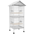 Load image into Gallery viewer, PawHut Wrought Metal Bird Cage Feeder with Rolling Stand Perches Food Containers Doors Wheels 67" H, White